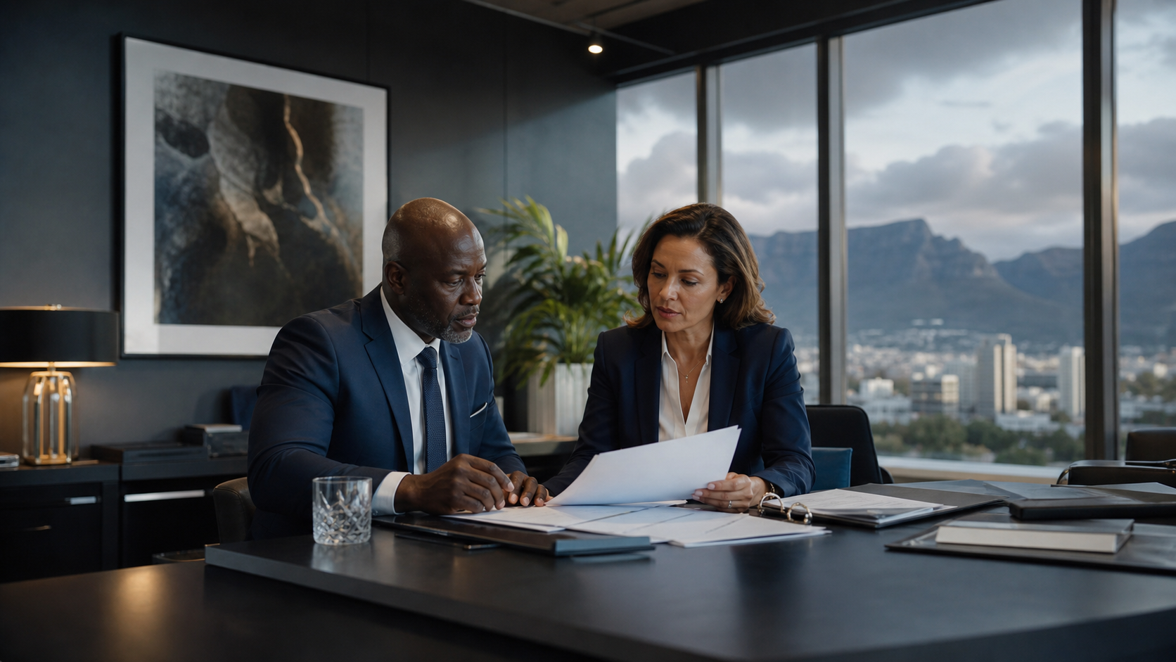 Senior managerial South African employee in confidential workplace support discussion